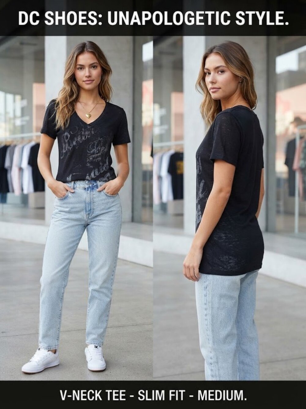 DC Shirt Women's Black V-Neck Graphic Tee "Better Left Unsaid" - Size Medium